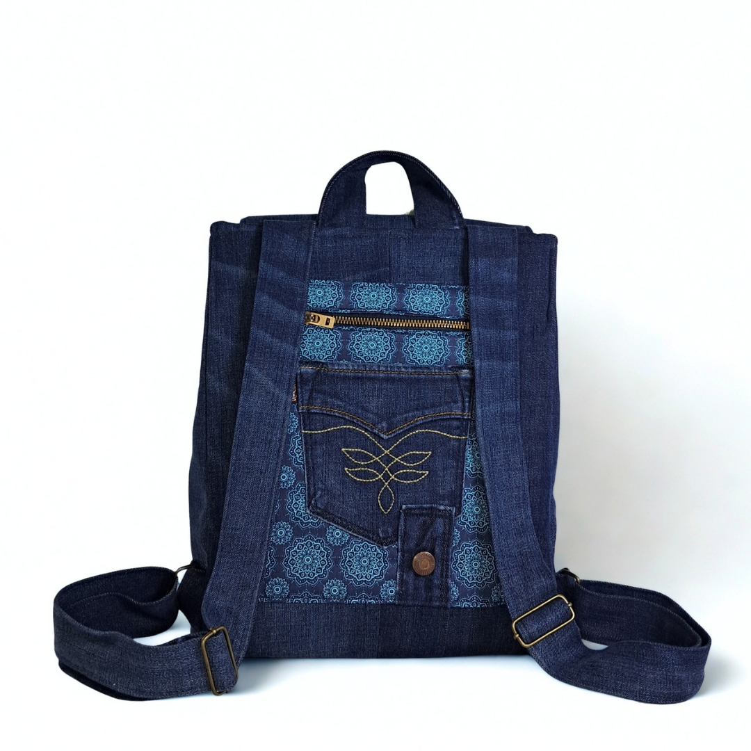 Mochila azul vaquera "Mandalas" - Imagen 2